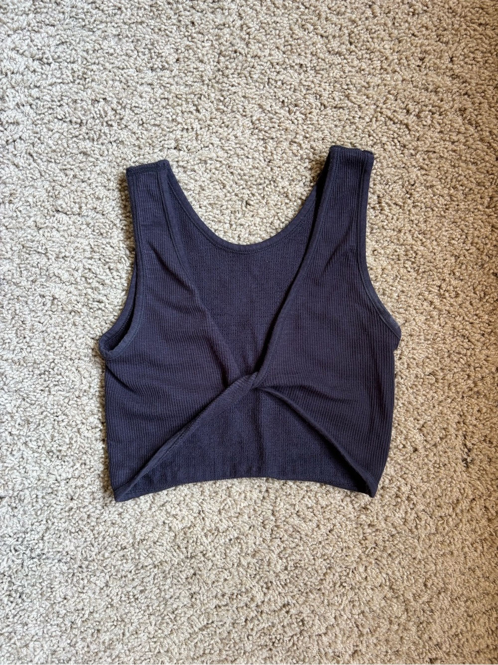 Together Black Ribbed Twist-Front Crop Tank